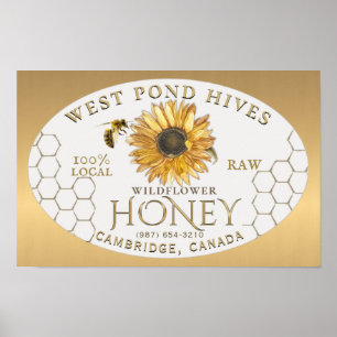 Gradient för apiary Solros Bee Honeycomb Guld Poster