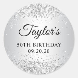 Gradient från Glittery Silver 50:e födelsedagen Runt Klistermärke