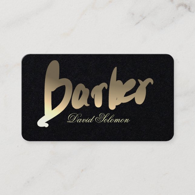 Gradient Guld Barber Typografi Premium Svart Visitkort (Framsida)