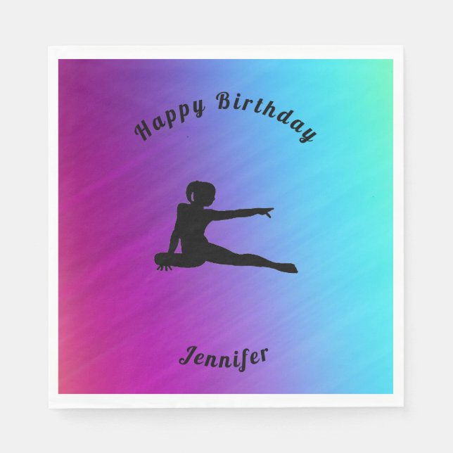 Gradient Gymnastics Birthday Napkins w/ Namn Pappersservett (Framsidan)