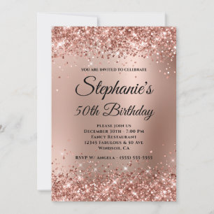 Gradient Monogram 50:e födelsedagen i Glittery Ro Inbjudningar