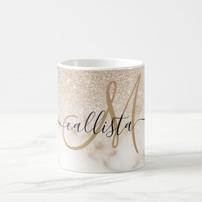 Gradient Ombre Gradient Ombre Guld White Glitter Kaffemugg (Center)