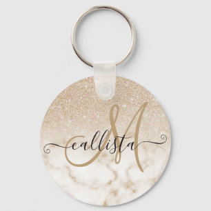 Gradient Ombre Gradient Ombre Guld White Glitter Nyckelring
