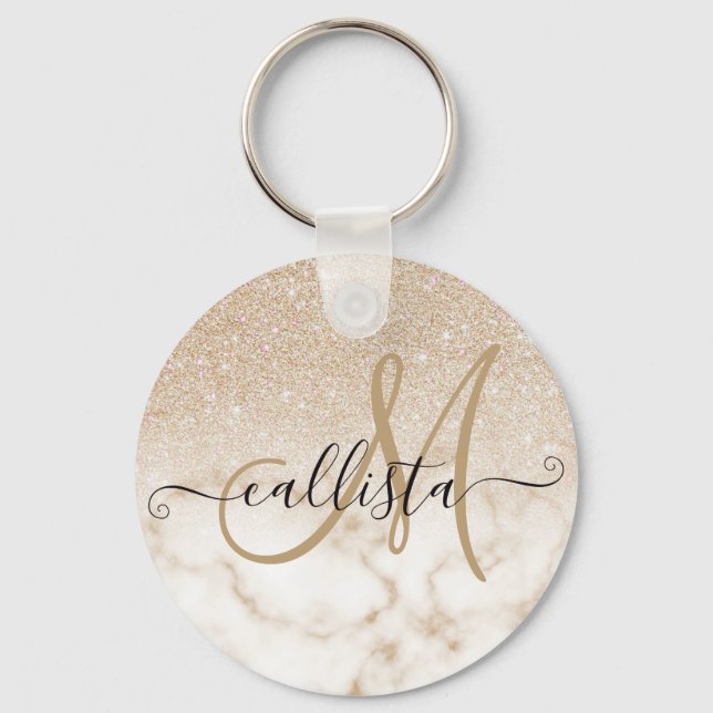 Gradient Ombre Gradient Ombre Guld White Glitter Nyckelring (Framsida)