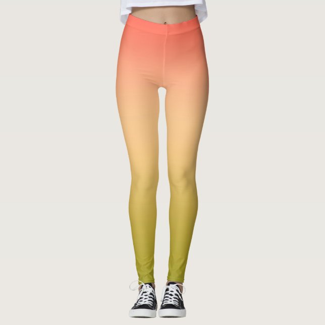 Gradient ombre koral  beige lime mjuk, suddig leggings (Framsida)