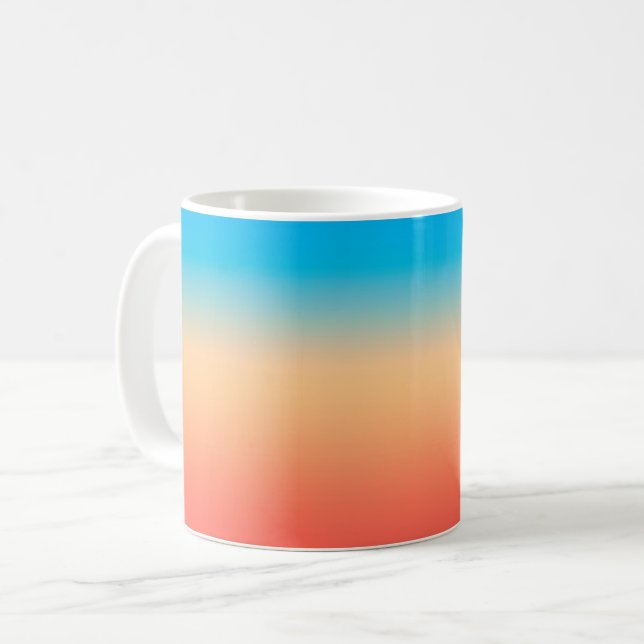 Gradient ombre korall rosaktig beige blå mjuk sudd kaffemugg (Framsida vänster)