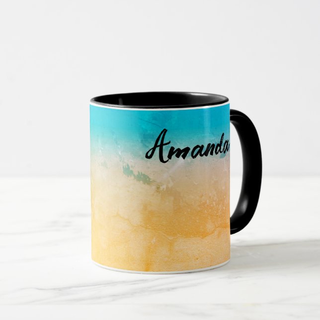 Gradient ombre korall rosaktig beige blå mjuk sudd mugg (Framsida höger)