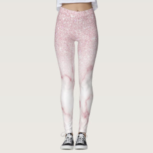 Gradient Ombre vid Rosa White Glitter Marble Gradi Leggings
