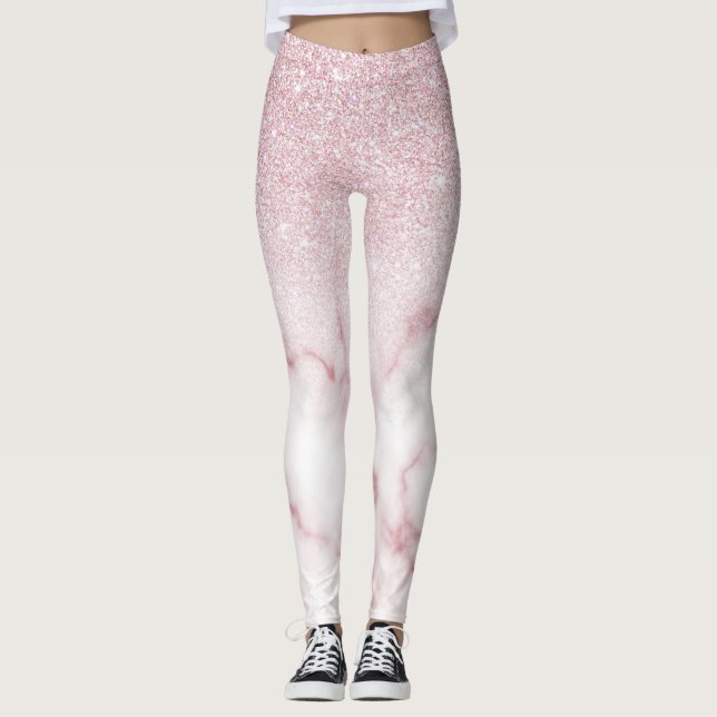 Gradient Ombre vid Rosa White Glitter Marble Gradi Leggings (Framsida)