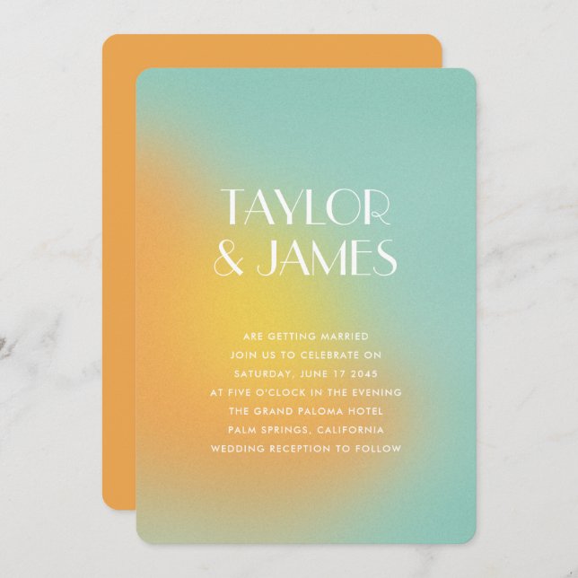Gradient Orange Turquoise QR Code Modern Wedding Inbjudningar (Fram/baksida)