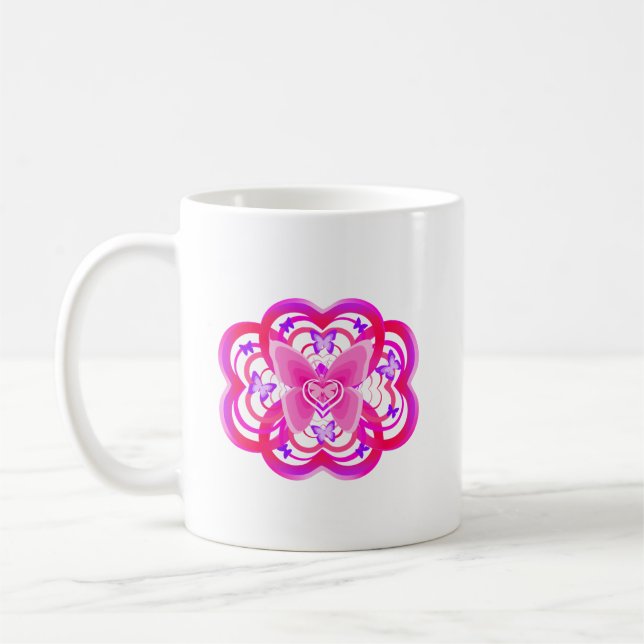 Gradient Rosa & Lila Hjärtformad Abstrakt Mönster Kaffemugg (Vänster)