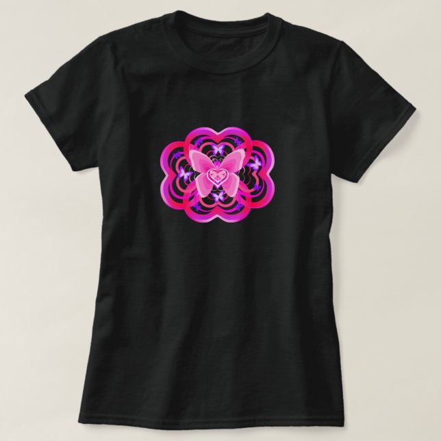 Gradient Rosa & Lila Hjärtformad Abstrakt Mönster T Shirt (Design framsida)