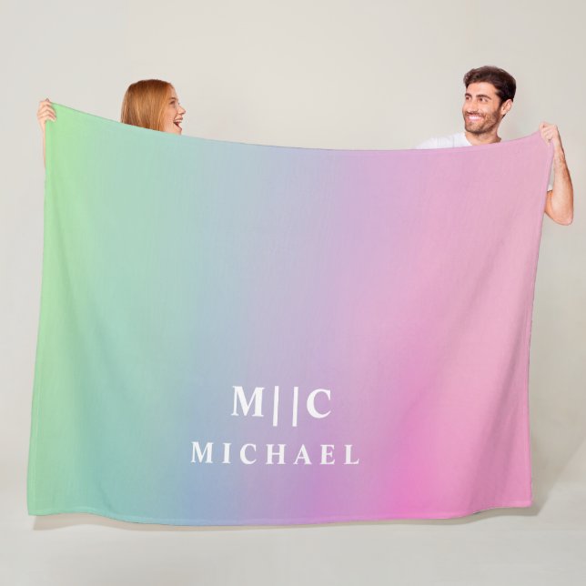 gradient rosa modern enkel monogram fleecefilt (På plats)