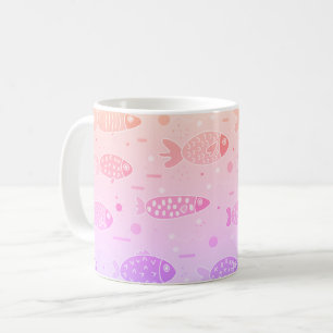 Gradient Sunset Fish Mönster Modern Kaffemugg