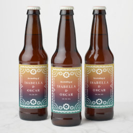 Gradient Sunset Papel Picado Inspired Bröllop Ölflaska Etikett