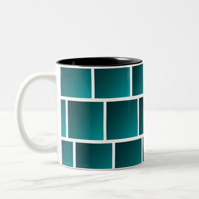 Gradient Teal Fyrkanter Två-Tonad Mugg (Vänster)