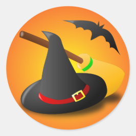 Gradition för Witch Hat Broom-Orange Runt Klistermärke