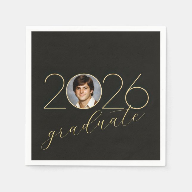 Graduate 2026 Photo Frame on Black Pappersservett (Framsidan)