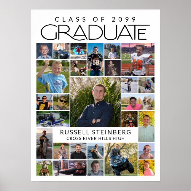 Graduate 28 Photo Collage Modern White Black Poster (Framsidan)
