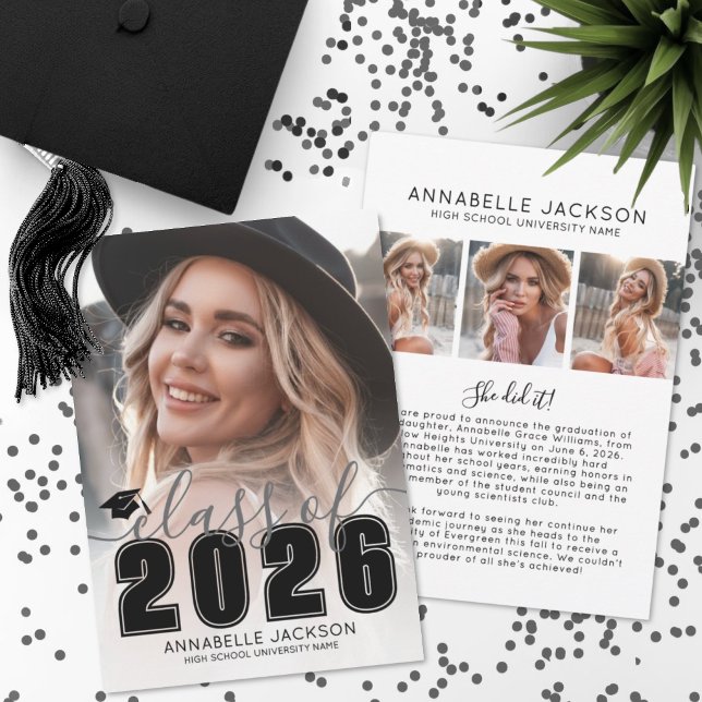 Graduate Black White Photo Graduation Meddelande (Graduate Black White Photo Graduation Announcement )