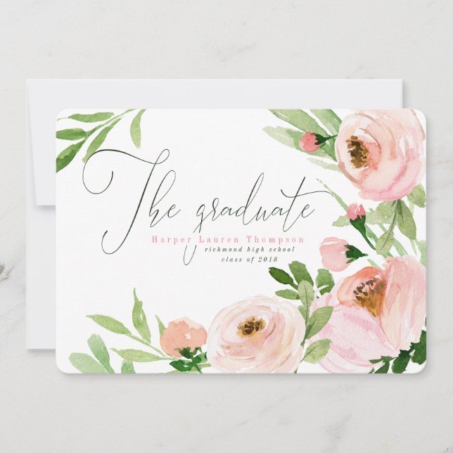 GRADUATE BLUSH AKVARELL BLOMMOR MEDDELANDE (Framsida)
