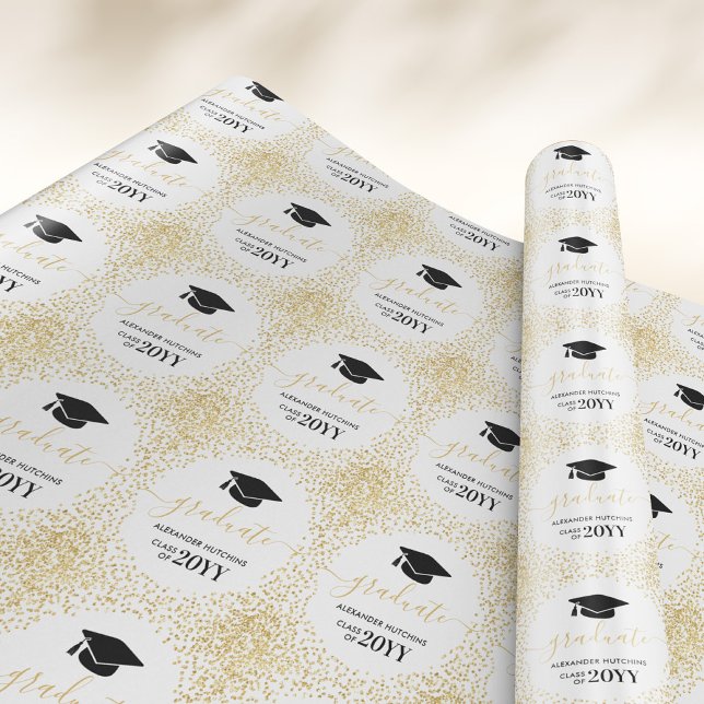Graduate Gold Glitter Konfetti Vit Svart Presentpapper (Skapare uppladdad)