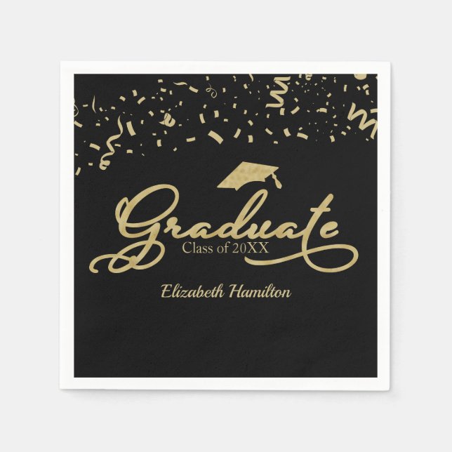 Graduate guld folie examensfest Svart Pappersservett (Framsidan)
