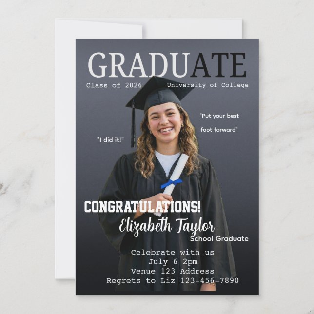 GraduATE Magazine Omslag Examen Fest Inbjudningar (Framsida)