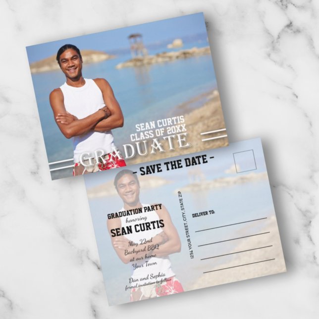 GRADUATE Överlappande foto Spara datumet Vykort (Skapare uppladdad)
