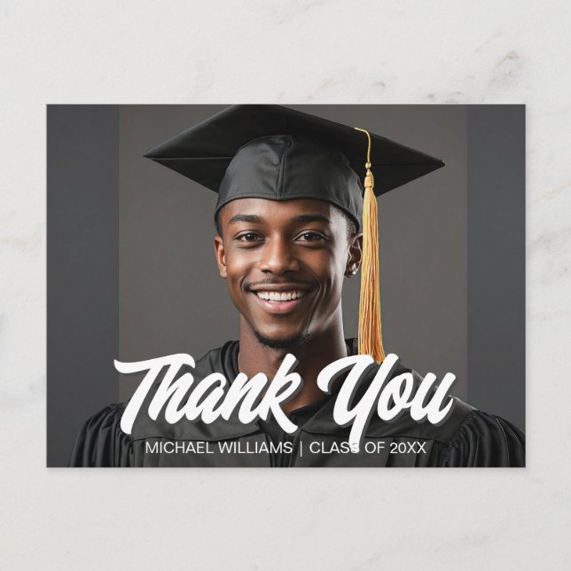 Graduate Photo Bold Script Graduation Thank You Vykort (Framsida)
