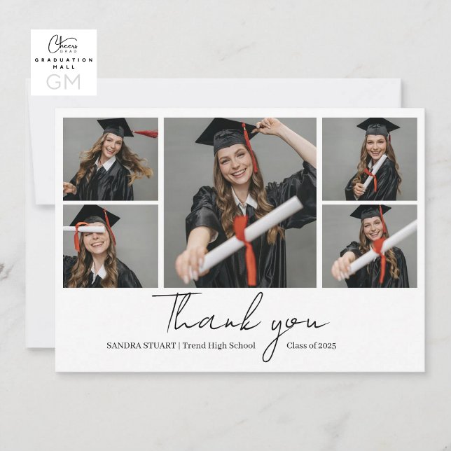 Graduate Photo Collage Graduation Tack Kort (Graduate Photo Collage Graduation Thank You Card)