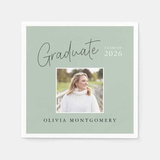 Graduate Photo Modern Script Graduation Party Pappersservett (Framsidan)