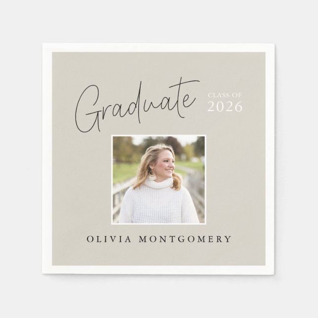 Graduate Photo Modern Script Graduation Party Pappersservett (Framsidan)