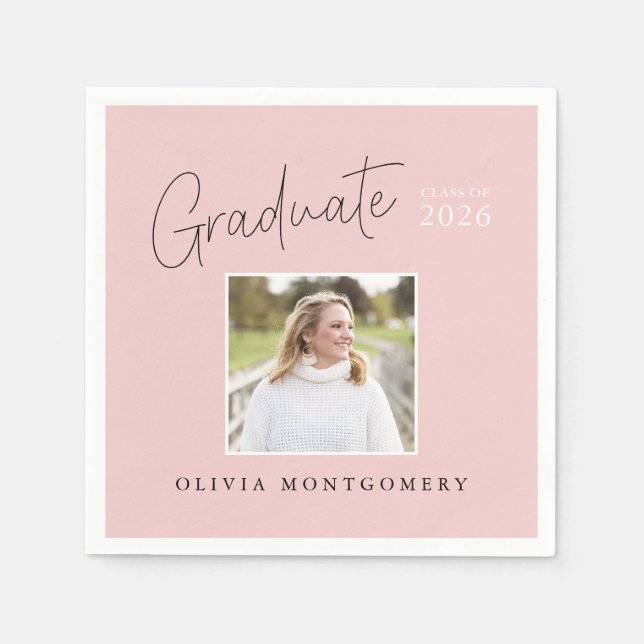 Graduate Photo Modern Script Graduation Party Pappersservett (Framsidan)