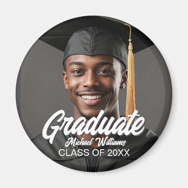 Graduate Photo w Bold Script Graduation Party Magnet (Framsidan)