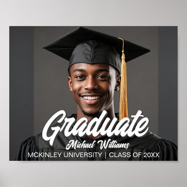 Graduate Photo with Bold Script Graduation Party Poster (Framsidan)