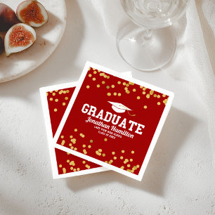 Graduate röd guldkonfetti examensfest pappersservett