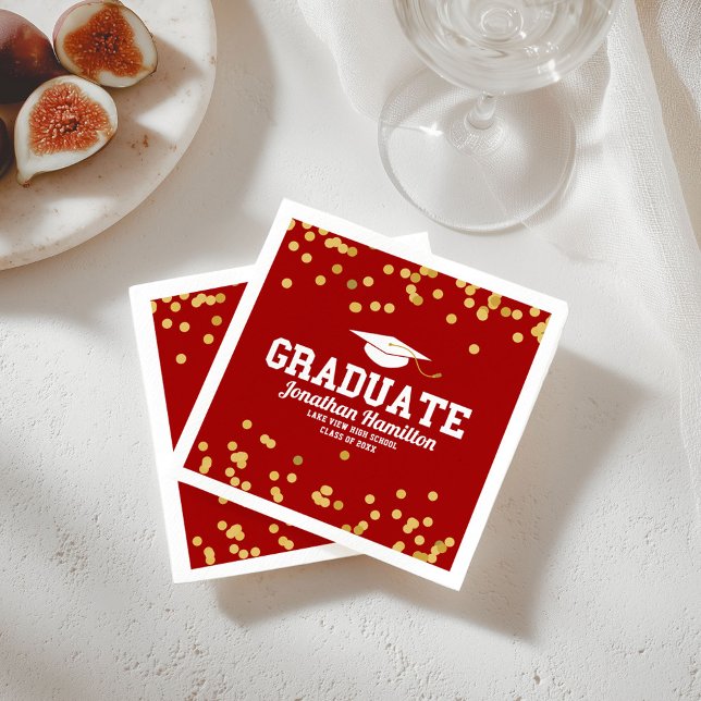 Graduate röd guldkonfetti examensfest pappersservett (Skapare uppladdad)