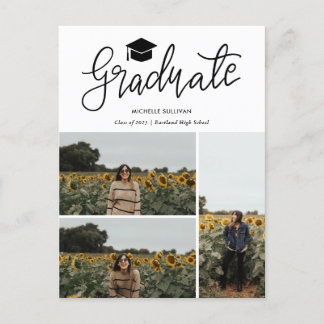 Graduate Script | Three Grad Photo Collage Meddelande Vykort