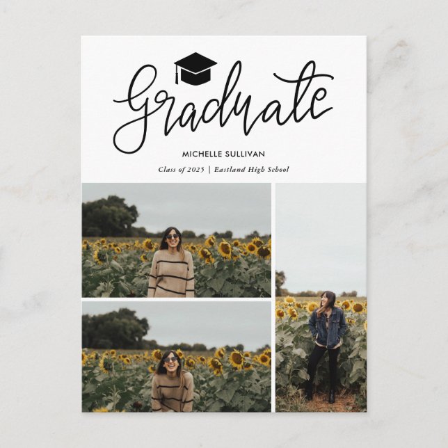 Graduate Script | Three Grad Photo Collage Meddelande Vykort (Framsida)