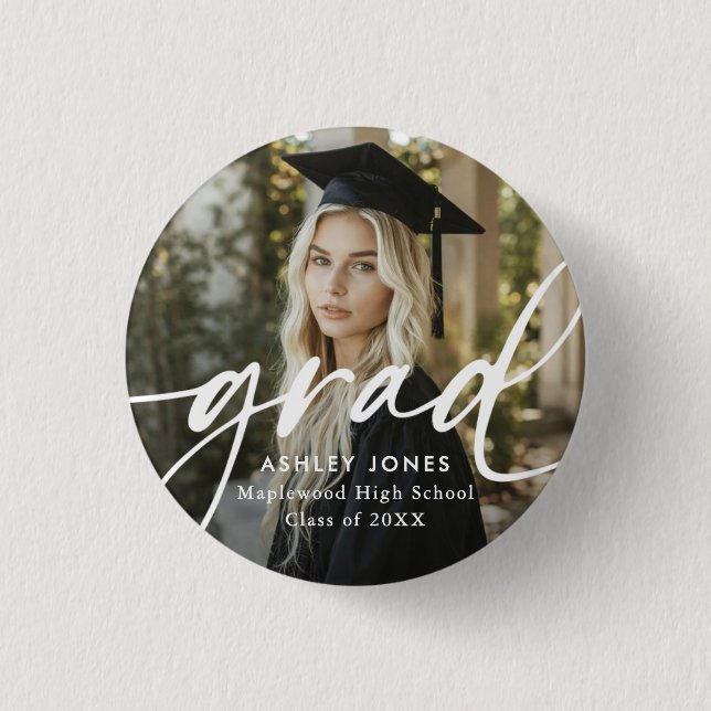 Graduate Simple Modern Script Classic Photo Button Knapp (Framsida)