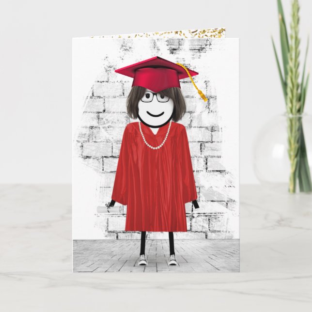 Graduate Stick Figure Girl with Diploma Kort (Framsida)