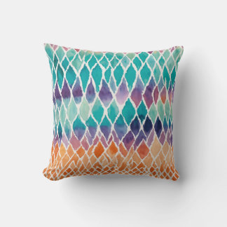 Graduated Ombré Watercolor Ikat och grekisk Fret P Kudde