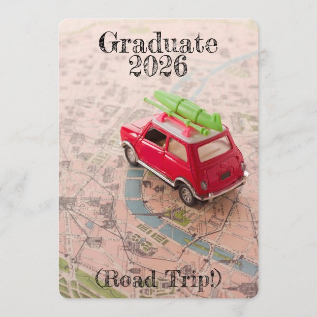 Graduation 2026 Announcement Road Trip Invitation Inbjudningar (Framsida)