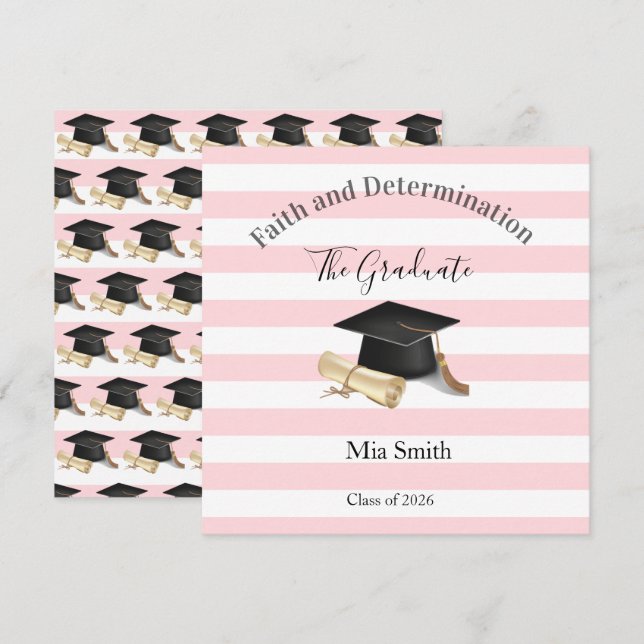 Graduation 2026 Invitation Pink Stripe Inbjudningar (Fram/baksida)