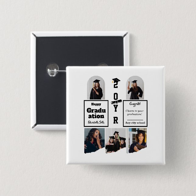 Graduation 5 Photo Celebration Graduate Template Knapp (Framsida & baksida)