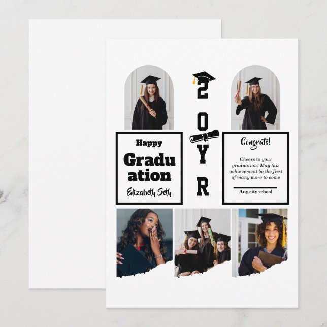 Graduation 5 Photo Celebration Graduate Template Kort (Fram/baksida)