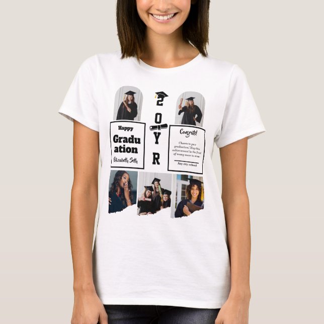 Graduation 5 Photo Celebration Graduate Template T Shirt (Framsida)