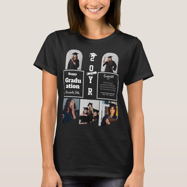Graduation 5 Photo Celebration Graduate Template T Shirt (Framsida)