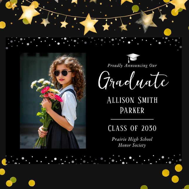 Graduation Announcement Black and Silver Photo (Skapare uppladdad)